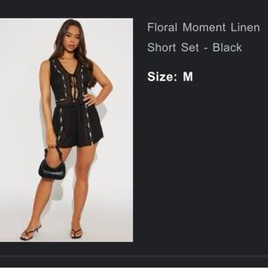 Floral Moment Linen Short Set - Black
